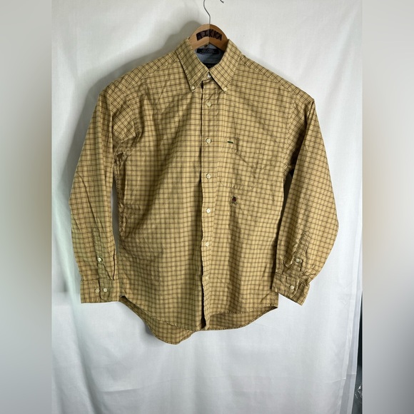 Tommy Hilfiger Button Up Casual Dress Shirt Medium Long Sleeve Yellow Blue GHQ9. - Picture 2 of 4